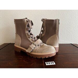 Dv8 Patric Combat Boots Sz 8 Taupe Lug Sole Lace-Up Ankle Buckle & Ribbed Knit P